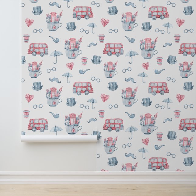 Watercolor London Pattern Tapete (Anwendung)
