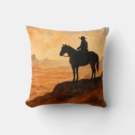 Watercolor Lone Rider Throw Pillow - Artistic West Kissen