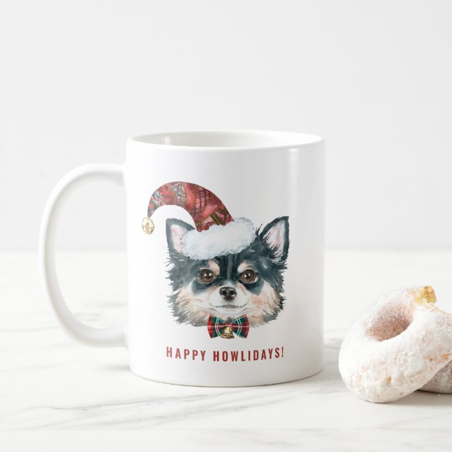 Watercolor Long Haired Chihuahua Weihnachtsweihen Kaffeetasse (Mit Donut)