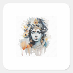 Watercolor Lord Krishna face Quadratischer Aufkleber