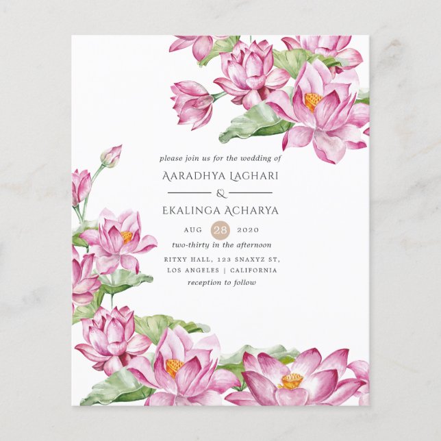 Watercolor Lotus Blume Indian Wedding Flyer (Vorne)