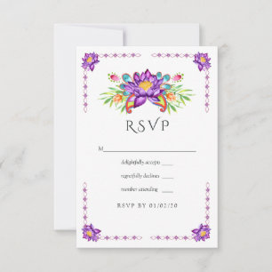Watercolor Lotus Blume Indian Wedding RSVP Karte