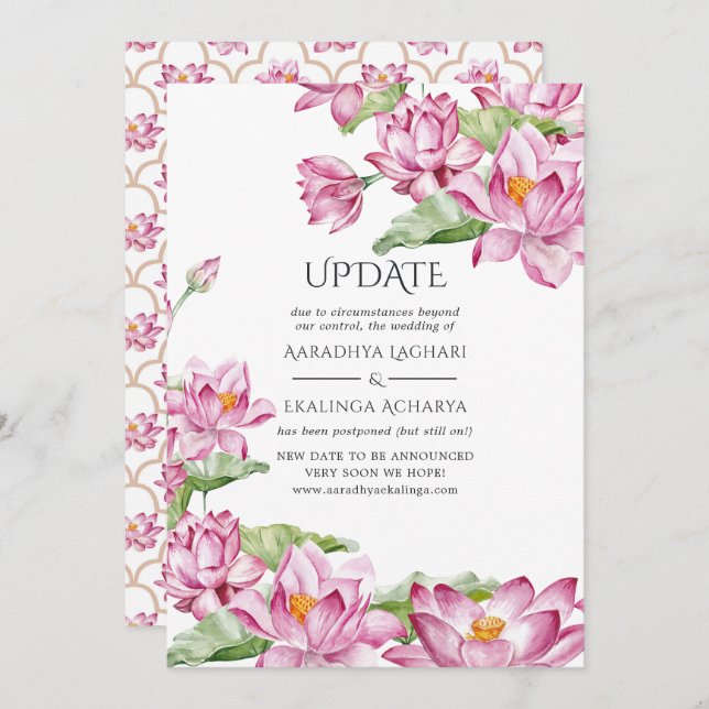 Watercolor Lotus Blume Indian Wedding Update Einladung (Vorne/Hinten)