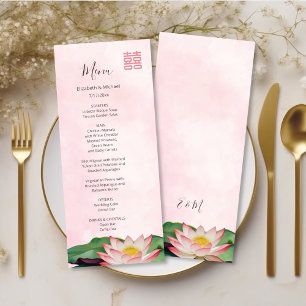 Watercolor Lotus Chinese Wedding Menu Card Menükarte