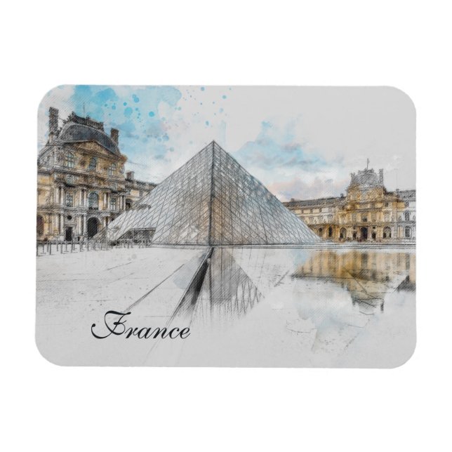 Watercolor Louvre Magnet - Paris Frankreich Reisen (Horizontal)