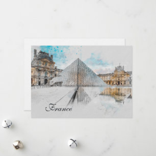 Watercolor Louvre Noël Grußkarte - Elegant Feiertagskarte