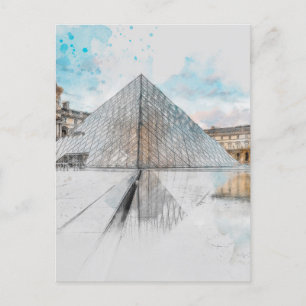 Watercolor Louvre Paris Postcard - Elegante Frankr Postkarte