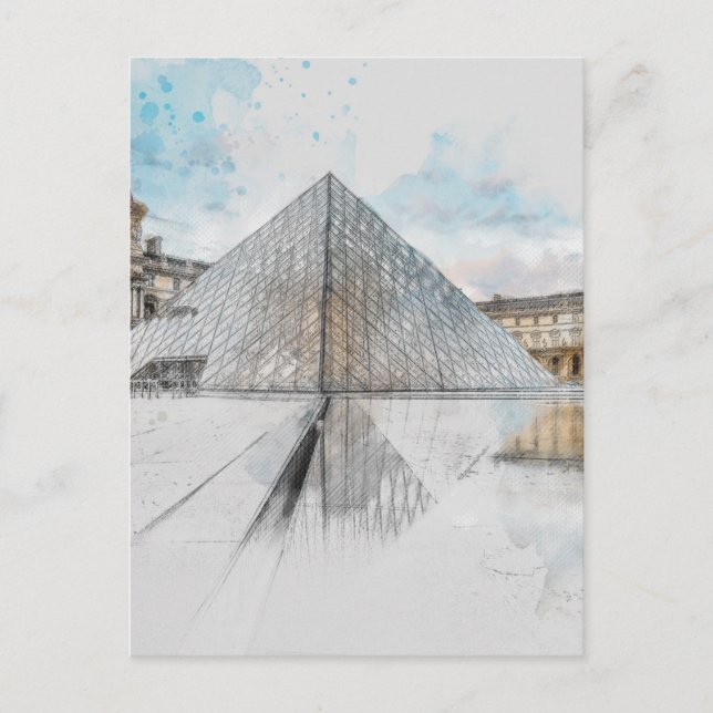 Watercolor Louvre Paris Postcard - Elegante Frankr Postkarte (Vorderseite)