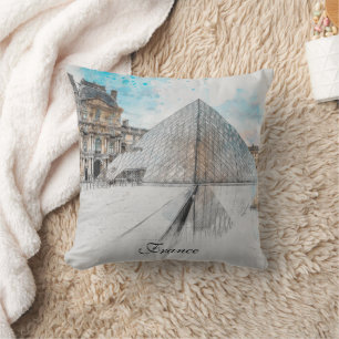 Watercolor Louvre Throw Pillow - Paris Reisen Kuns Kissen