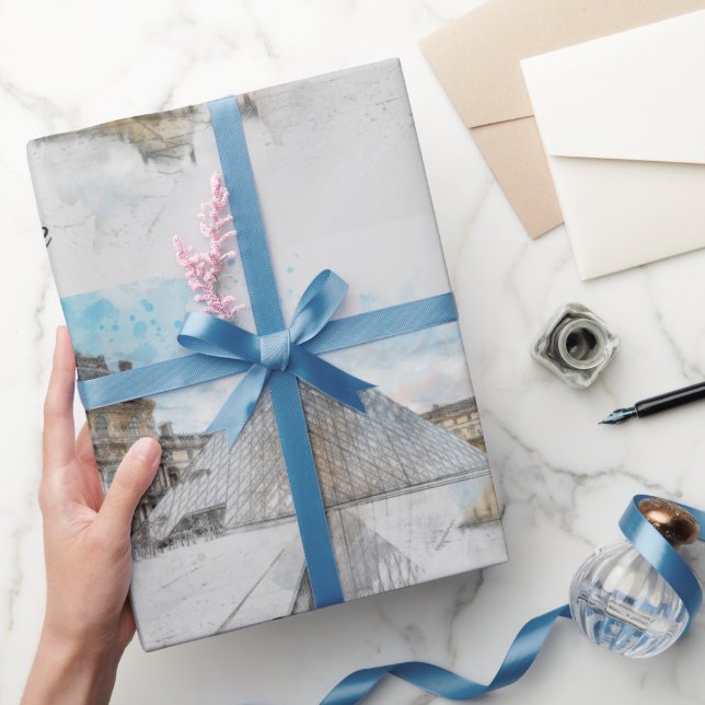 Watercolor Louvre Wrapping Paper - Paris Reisen Geschenkpapier (Schenken)