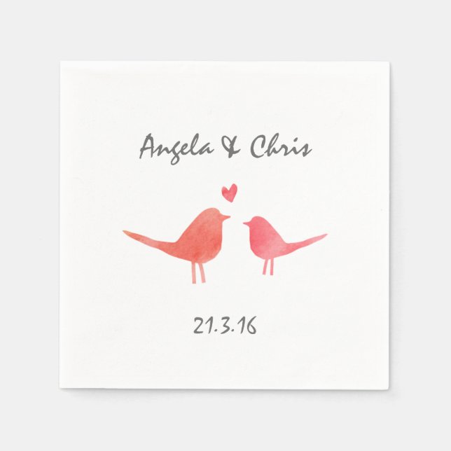 Watercolor Love Birds Serviette (Vorderseite)