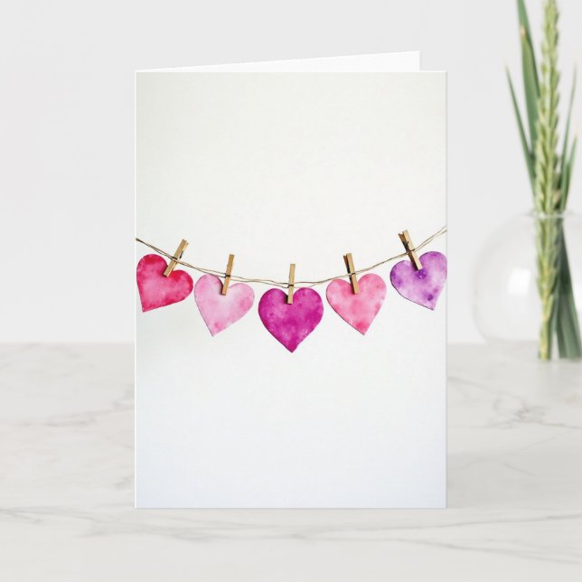 Watercolor Love Hearts Card Karte (Vorderseite)