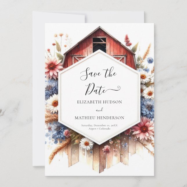 Watercolor Lovely Barnyard Wedding Save The Date (Vorderseite)