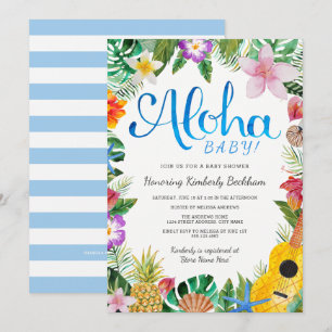 Watercolor Luau Babydusche Einladung Blau