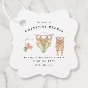 Watercolor-Macramé-Logo Geschäftsetikett Geschenkanhänger