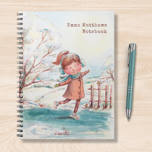 Watercolor-Mädchen Eisläufer Personalisierter Name Notizblock