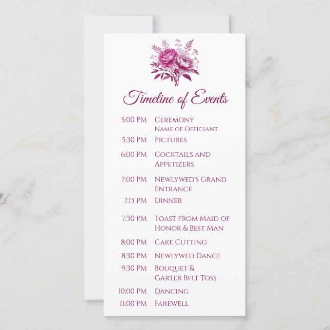 Watercolor Magenta Peony-Wedding Program- (Rückseite)