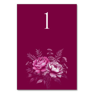 Watercolor Magenta Peony-Wedding Table Card Tischnummer