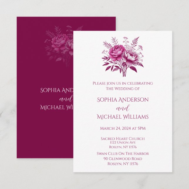 Watercolor Magenta Peony-Wedding Thema Einladung (Vorne/Hinten)