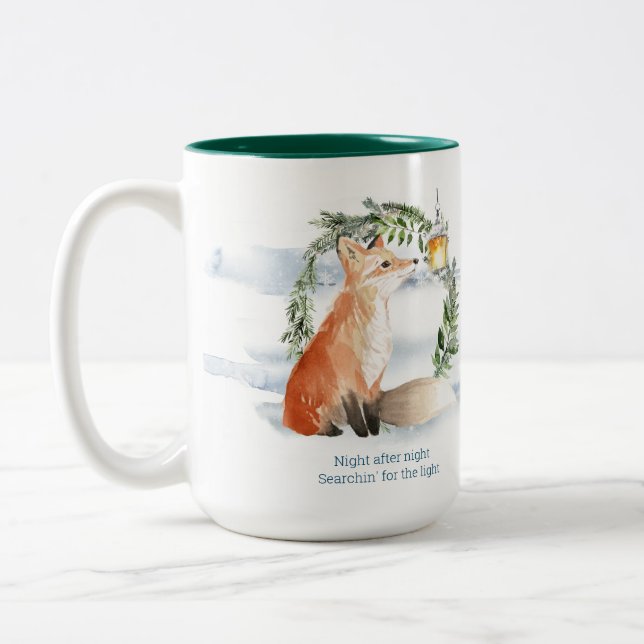 Watercolor Magic Fox im Winter Wunderland Zweifarbige Tasse (Links)