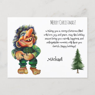 Watercolor Magical Funny Whimsical Troll Feiertagspostkarte