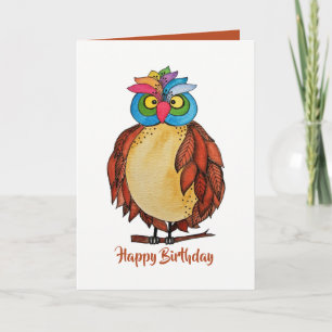 Watercolor Magical Owl mit Regenbogenfedern Karte