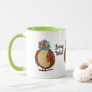 Watercolor Magical Owl mit Regenbogenfedern Tasse