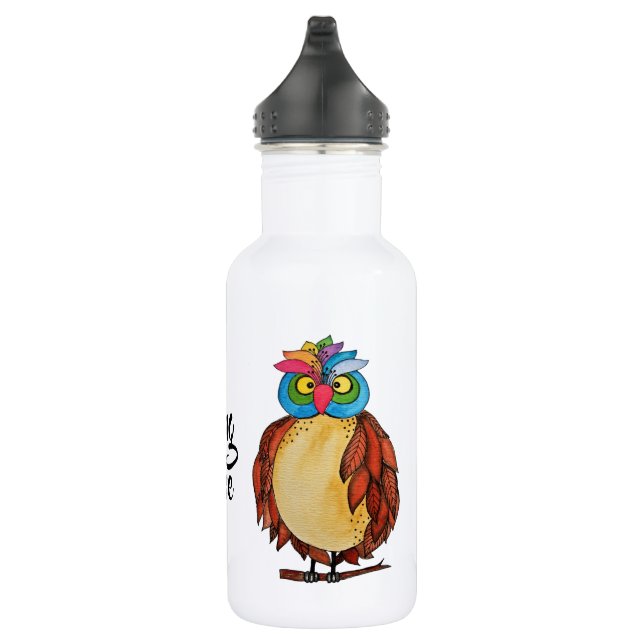 Watercolor Magical Owl mit Regenbogenfedern Trinkflasche (Rechts)