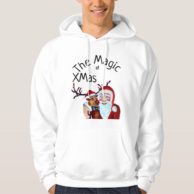 Watercolor Magical Santa Claus Smiling Rudolph Hoodie (Vorderseite)