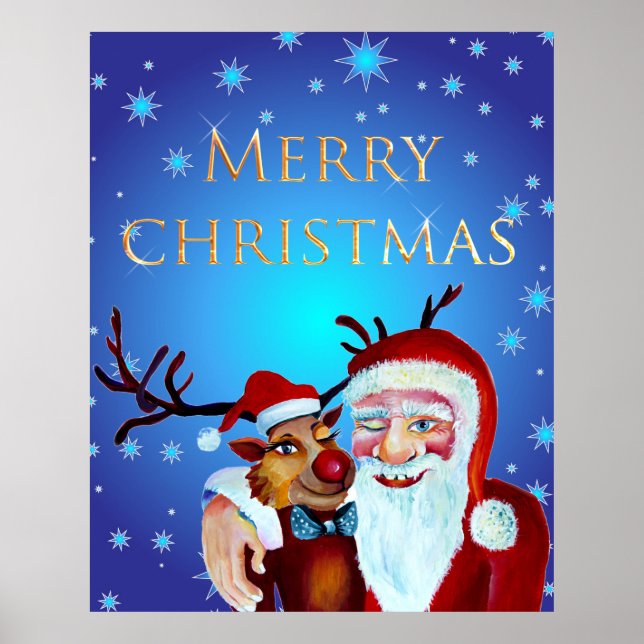 Watercolor Magical Santa Claus Smiling Rudolph Poster (Vorne)