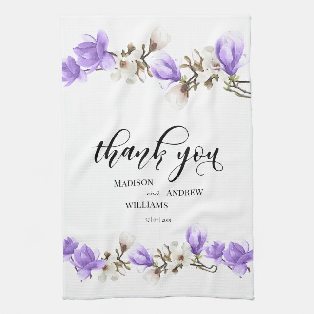 Watercolor Magnolia Blossom Kalligraphie Vielen Da Geschirrtuch (Vertikal)