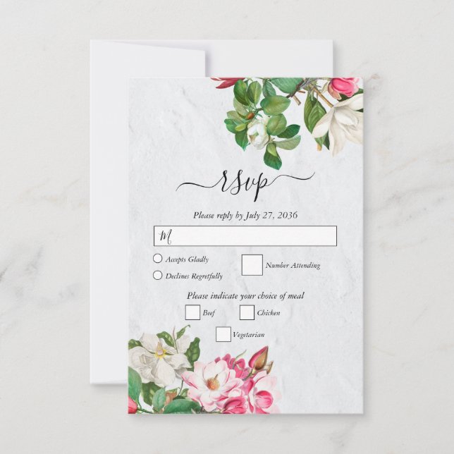 Watercolor Magnolia Blume Hochzeit RSVP Karte (Vorderseite)