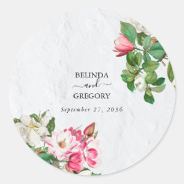 Watercolor Magnolia Blume Hochzeit Runder Aufkleber