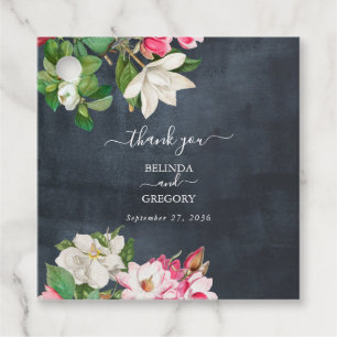 Watercolor Magnolia Blume Hochzeit Schwarz-weiß Geschenkanhänger