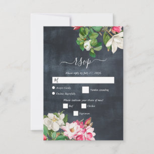 Watercolor Magnolia Blume Hochzeit Schwarz-weiß RSVP Karte
