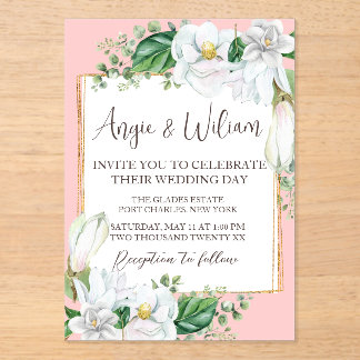 Watercolor Magnolia Blush Wedding Acryleinladungen
