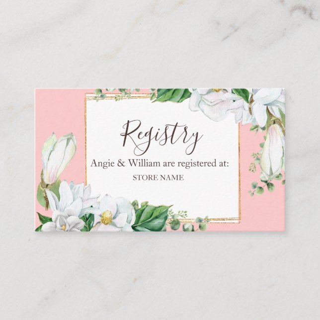 Watercolor Magnolia Blush Wedding Registry Begleitkarte (Vorderseite)