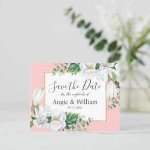 Watercolor Magnolia Blush Wedding Save the Date Postkarte