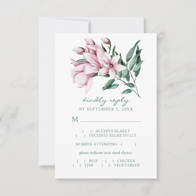 Watercolor Magnolia Bouquet RSVP Karte (Vorderseite)