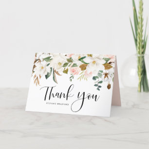Watercolor Magnolia Cotton Garland Wedding Dankeskarte