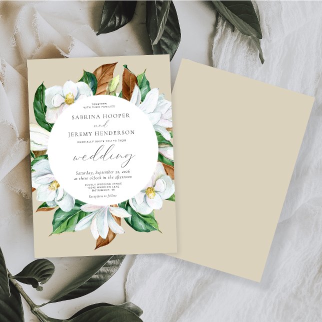 Watercolor Magnolia Floral Circle Beige Hochzeit Einladung (Von Creator hochgeladen)
