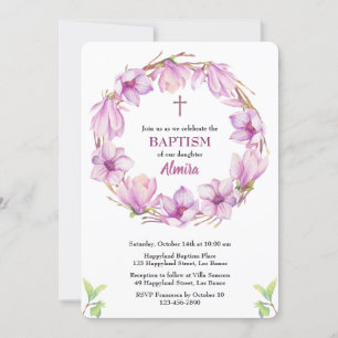Watercolor Magnolia Wreath Taufe Einladung
