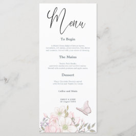 Watercolor Magnolias Butterfly Script Hochzeit Menükarte