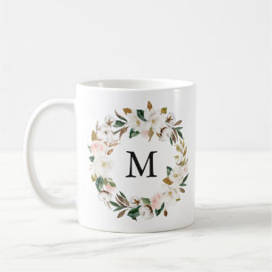 Watercolor Magnolias   Floral Wreath Monogramm Kaffeetasse