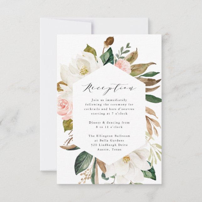 Watercolor Magnolias | Hochzeitsempfangskarte RSVP Karte (Vorderseite)