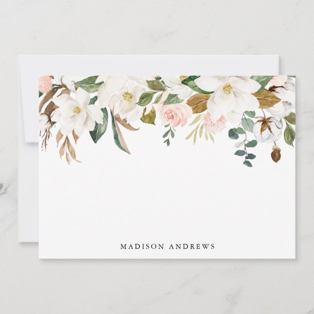 Watercolor Magnolias | Personalisierte Stationieru (Vorderseite)