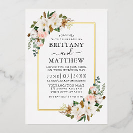 Watercolor Magnolias Rose Foto Hochzeit Gold Folieneinladung