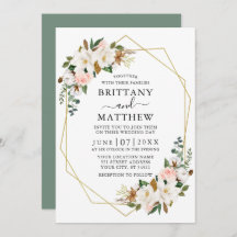 Watercolor Magnolias Rose Geo Sage Green Wedding