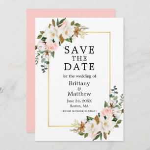 Watercolor Magnolias Rose Goldrahmen Rosa Save The Date