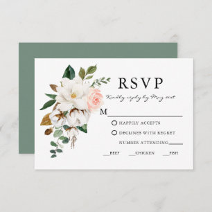 Watercolor Magnolias Rose Hochzeitssaal Grün RSVP Karte
